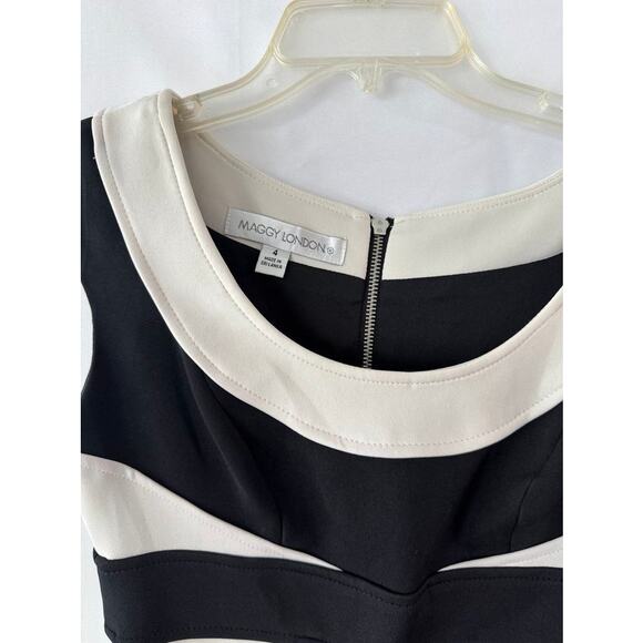 Maggy London Black White Sheath Dress Size 4 Colorblock Sleeveless - Picture 8 of 12